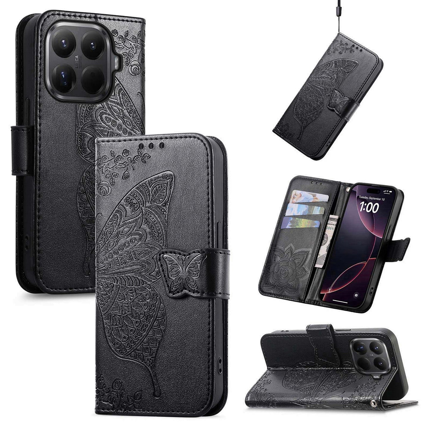 For Xiaomi 17T Pro Case with Strap Butterfly Pattern PU Leather Wallet Phone Cover