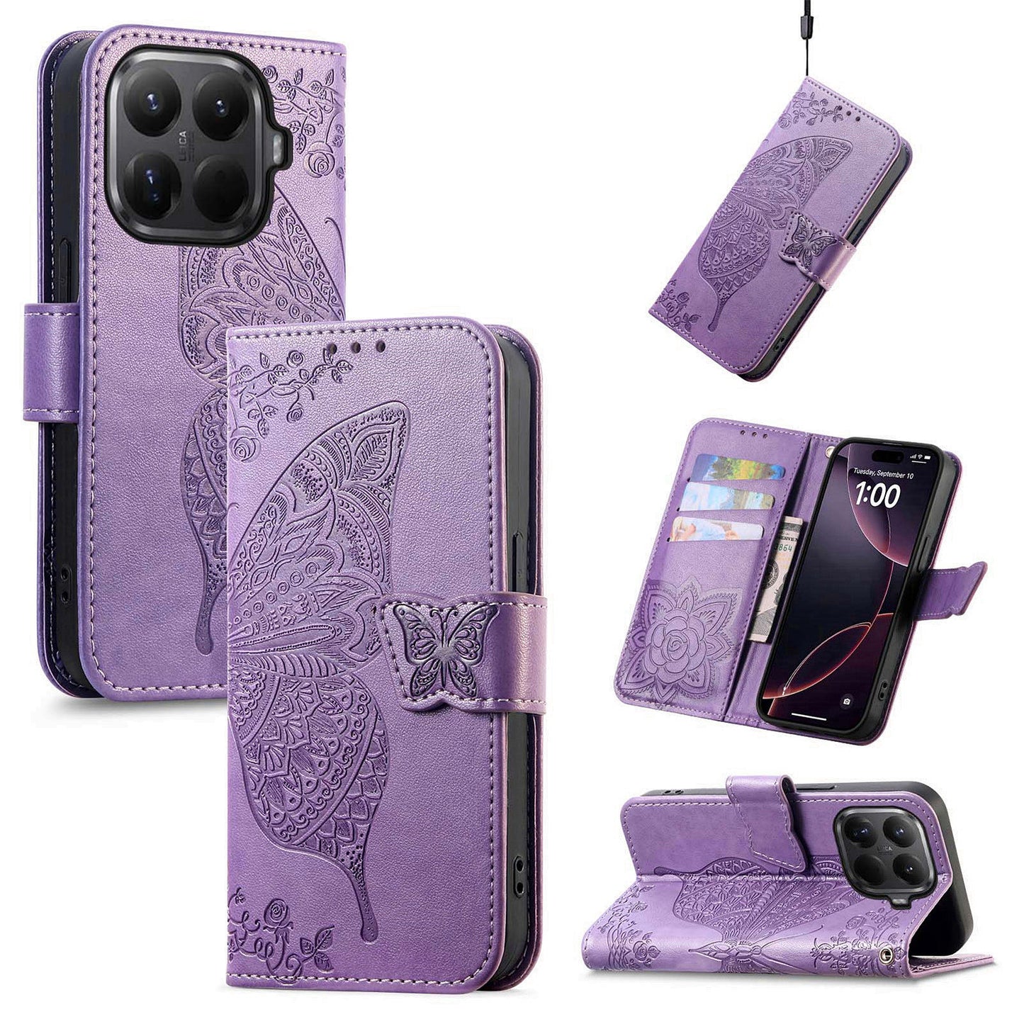 For Xiaomi 17T Pro Case with Strap Butterfly Pattern PU Leather Wallet Phone Cover