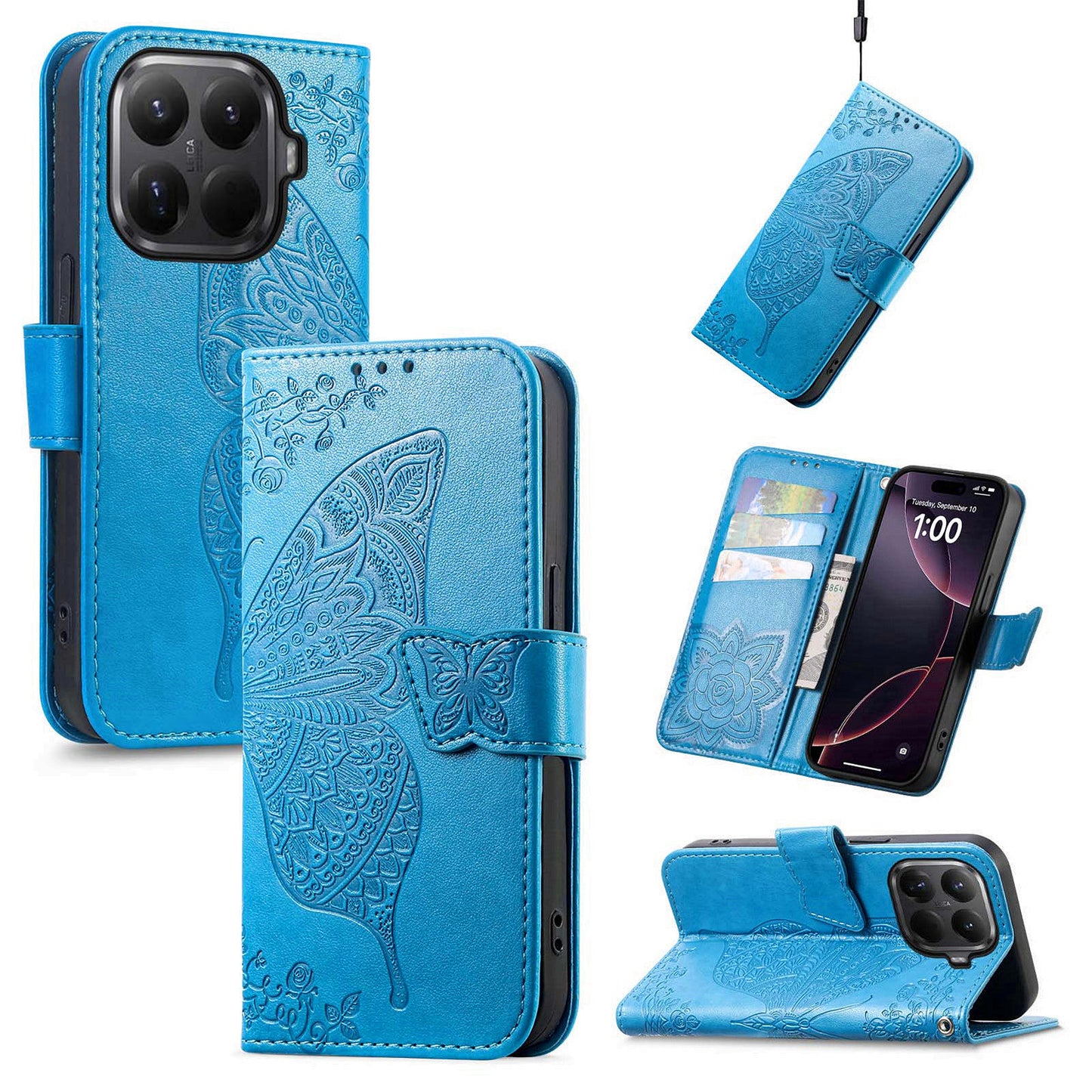 For Xiaomi 17T Pro Case with Strap Butterfly Pattern PU Leather Wallet Phone Cover