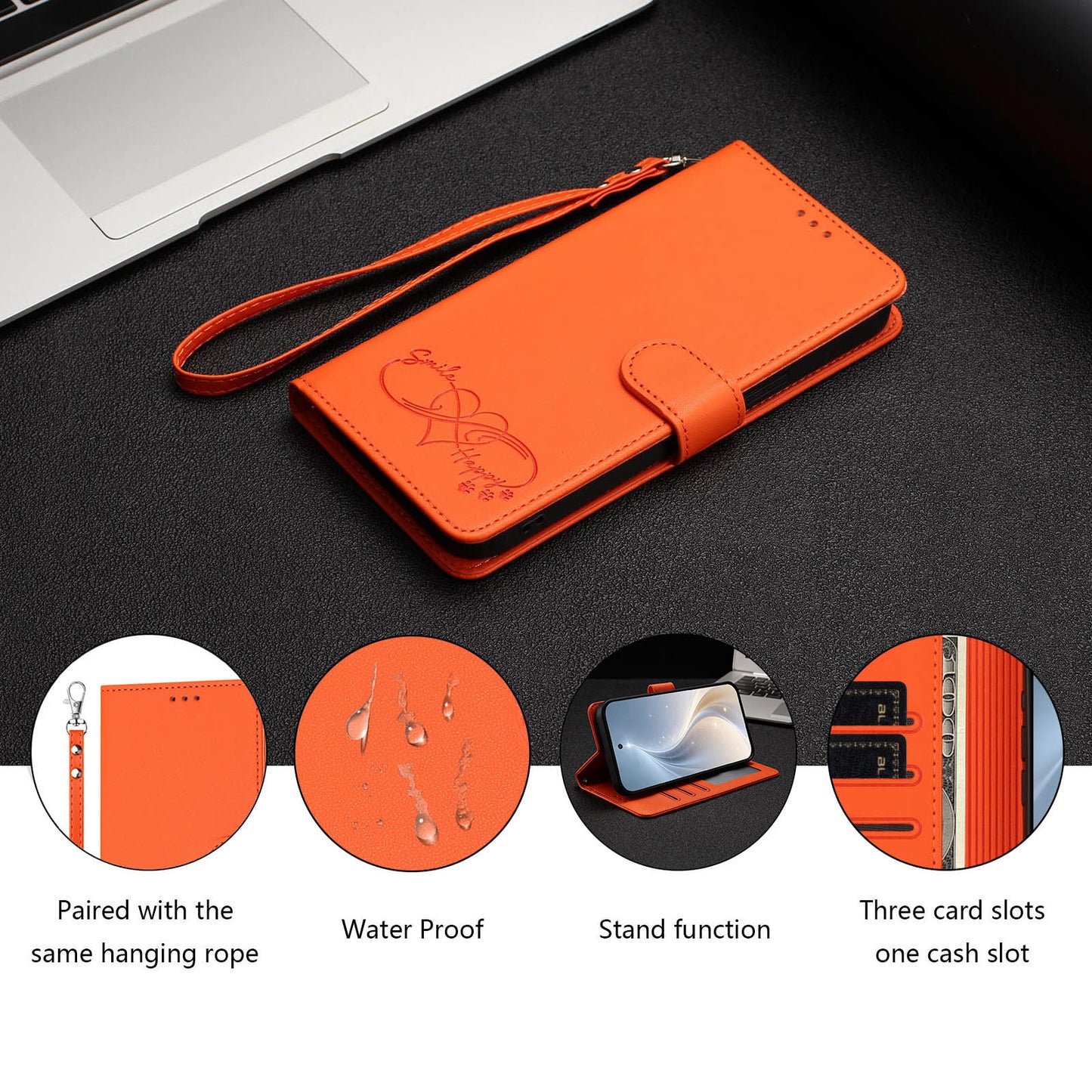 For iPhone 18 / iPhone 17 Case PU Leather Heart Pattern Wallet Flip Phone Cover with Hand Strap