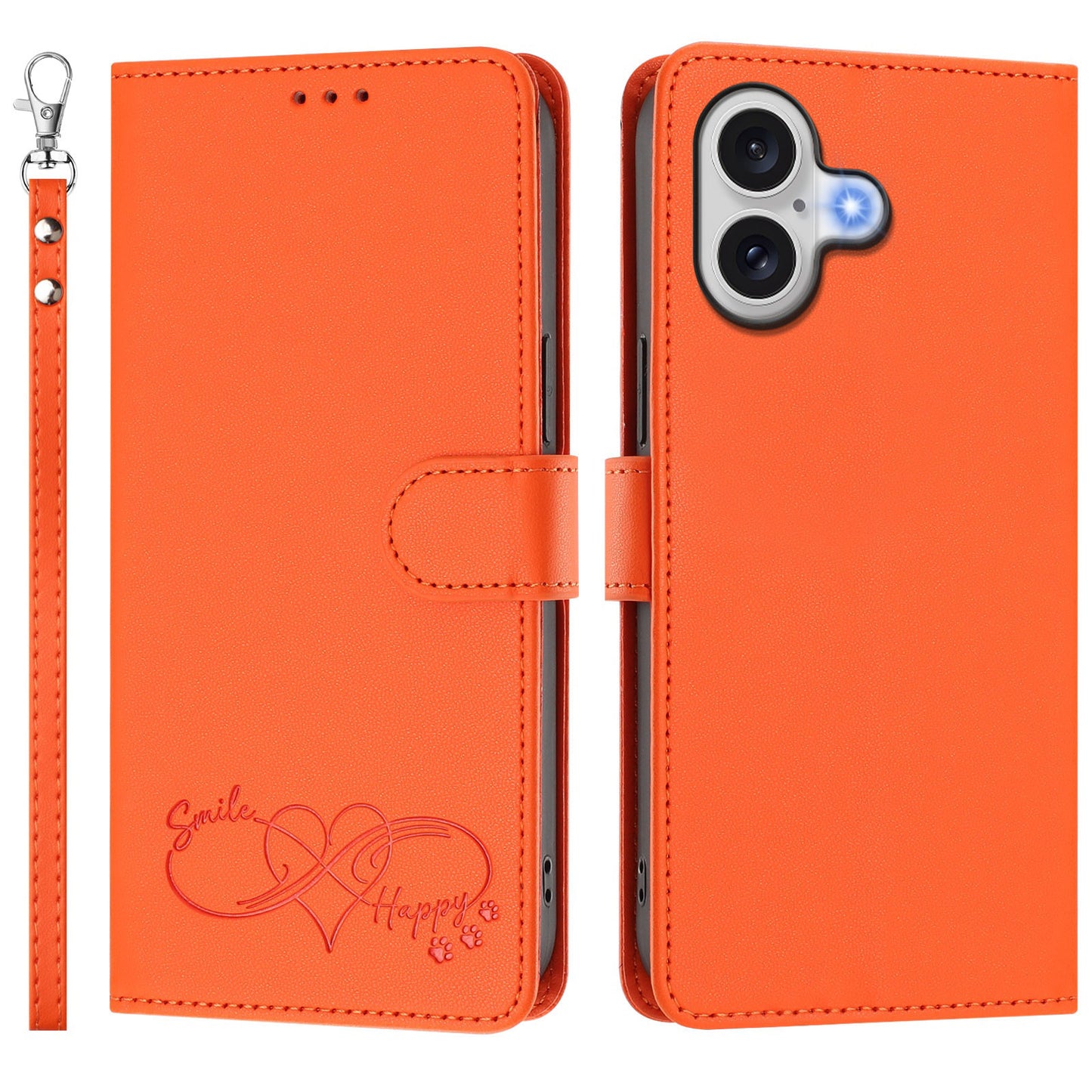 For iPhone 18 / iPhone 17 Case PU Leather Heart Pattern Wallet Flip Phone Cover with Hand Strap