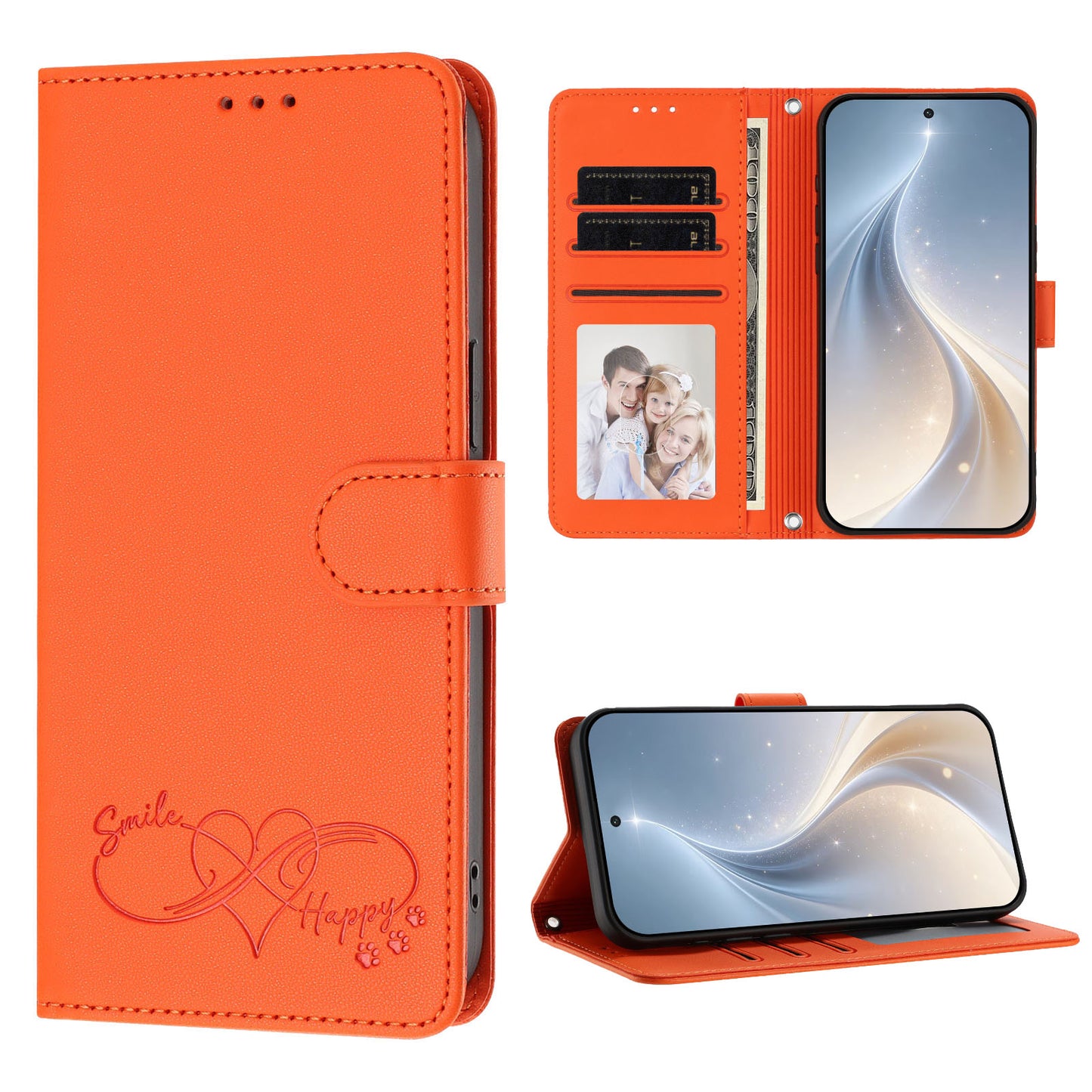 For iPhone 18 / iPhone 17 Case PU Leather Heart Pattern Wallet Flip Phone Cover with Hand Strap
