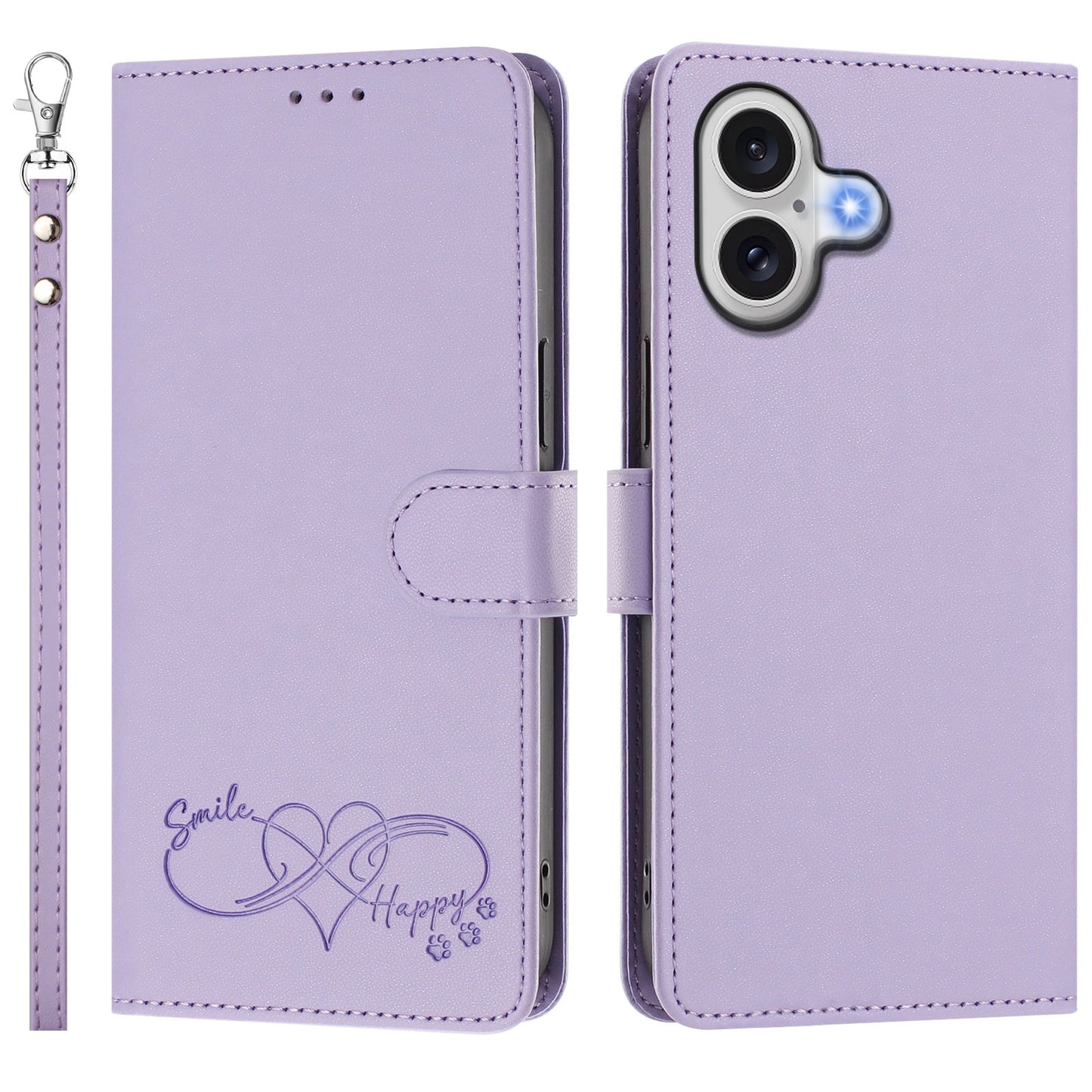 For iPhone 18 / iPhone 17 Case PU Leather Heart Pattern Wallet Flip Phone Cover with Hand Strap