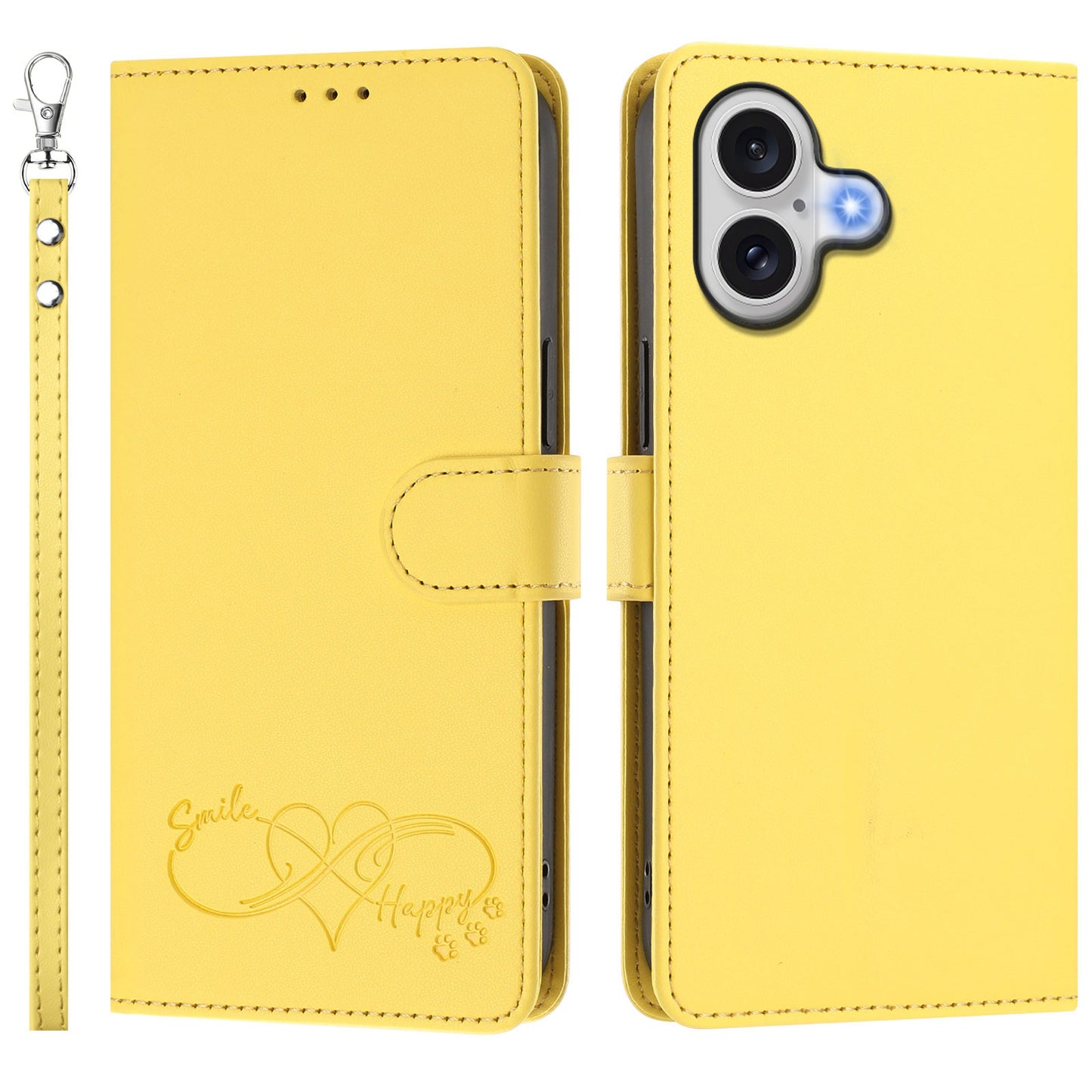 For iPhone 18 / iPhone 17 Case PU Leather Heart Pattern Wallet Flip Phone Cover with Hand Strap