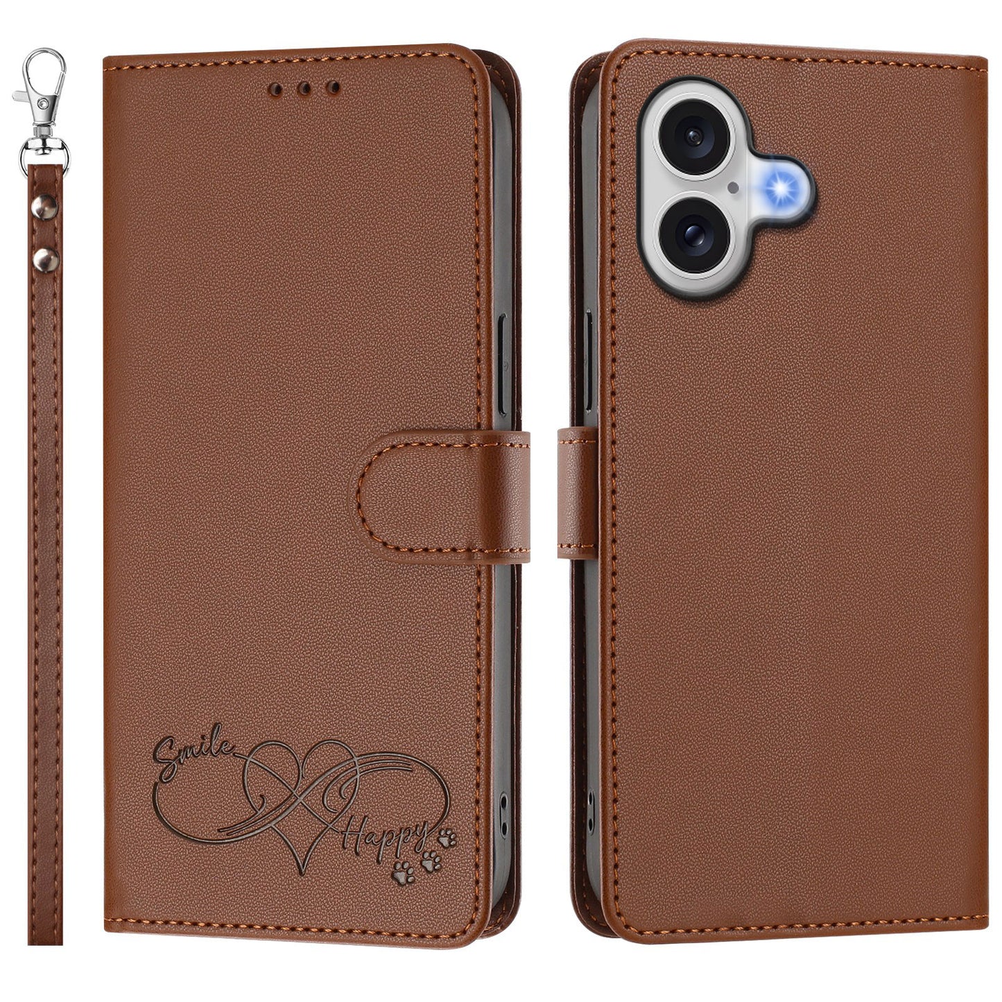 For iPhone 18 / iPhone 17 Case PU Leather Heart Pattern Wallet Flip Phone Cover with Hand Strap