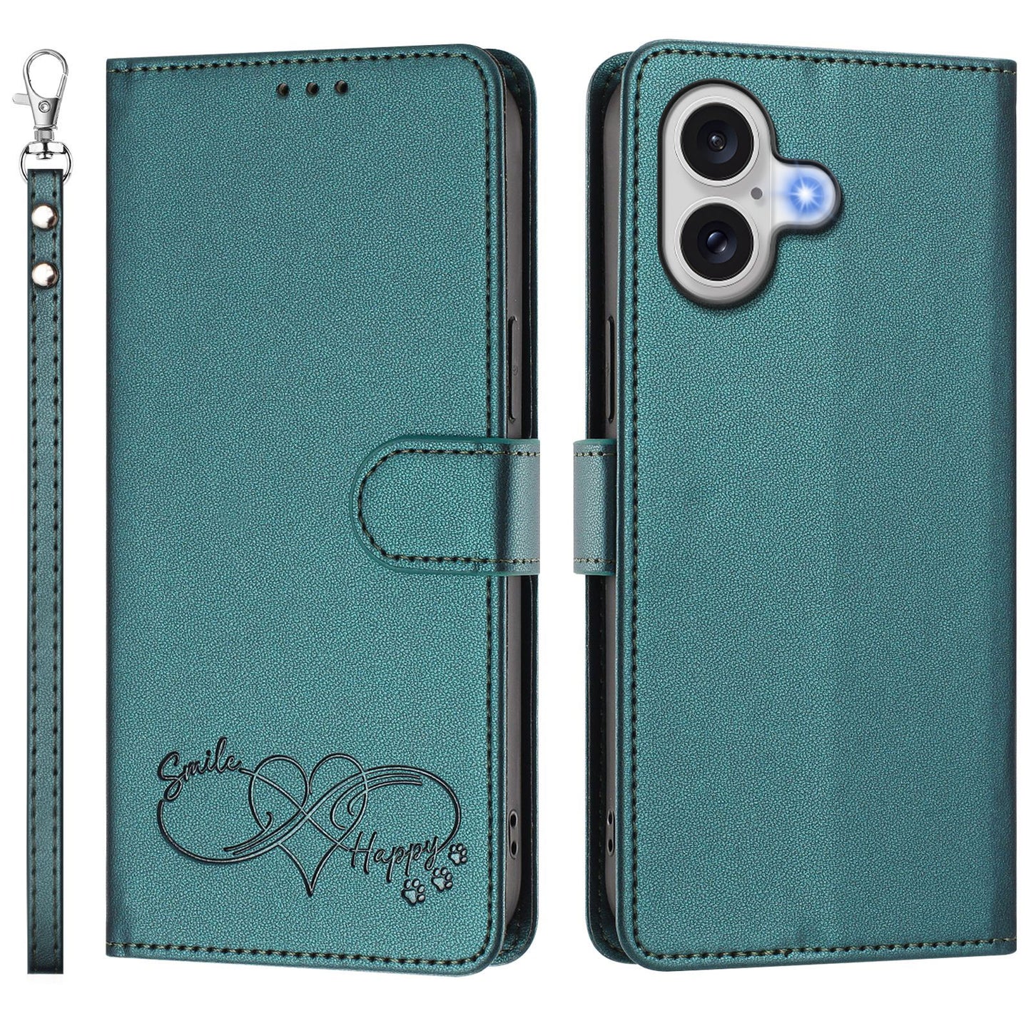 For iPhone 18 / iPhone 17 Case PU Leather Heart Pattern Wallet Flip Phone Cover with Hand Strap