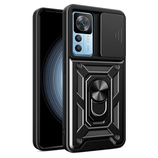 Xiaomi 12T Pro 5G Handyhülle – Freisprech-Ringhalter Kickstand PC + TPU-Schutzrückseite mit verschiebbarem Kameraschutz