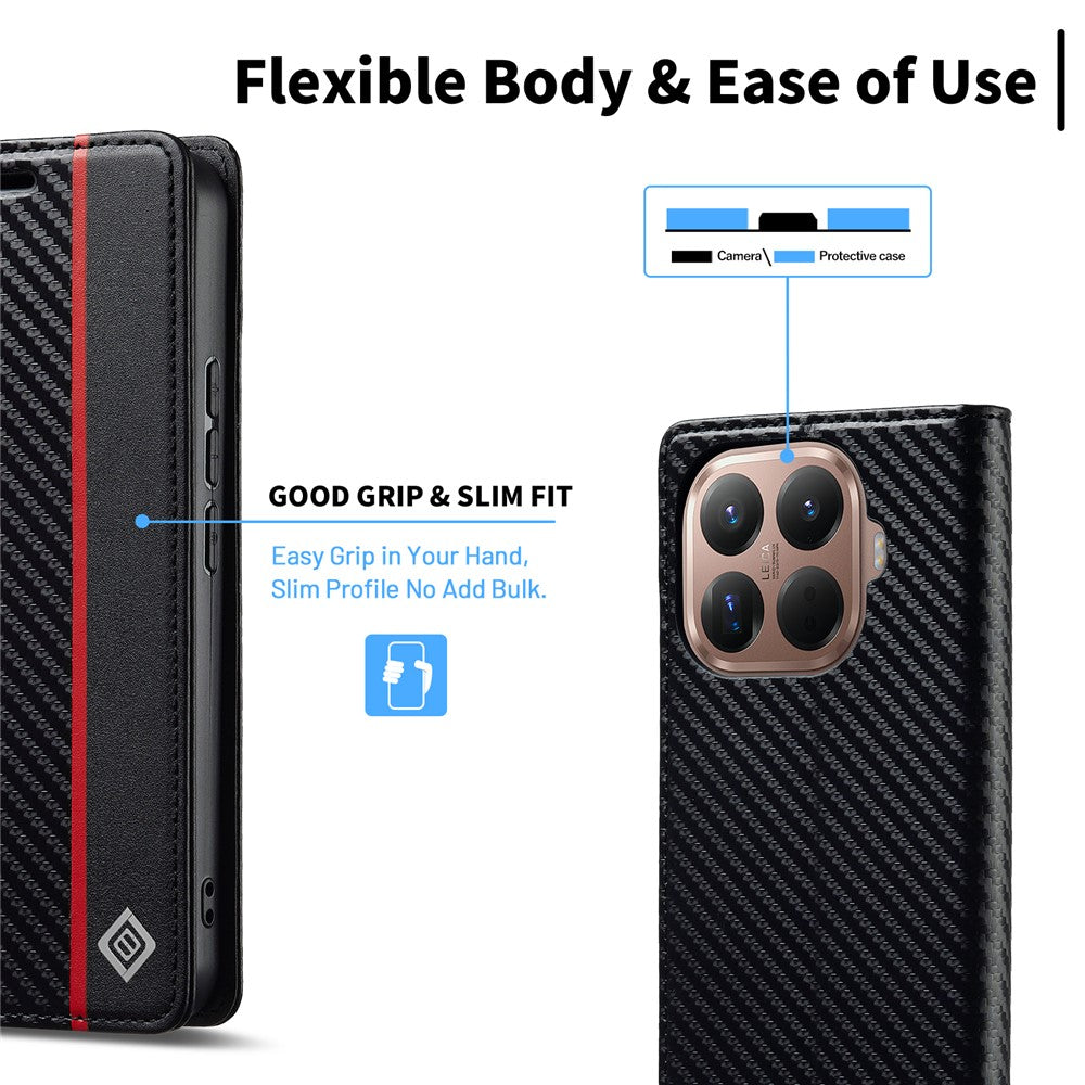 Xiaomi 17T Pro – Wallet-Handyhülle aus PU-Leder und TPU, mit Ständer, in Carbonfaser-Optik