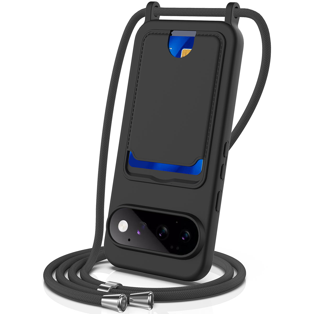 For Google Pixel 11 Pro Case Liquid Silicone Card Holder Back Phone Cover with Lanyard