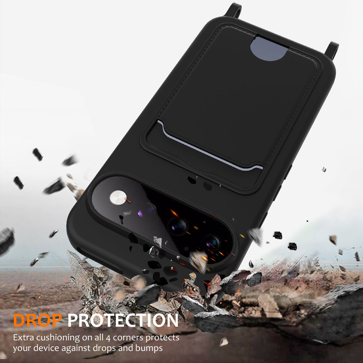For Google Pixel 11 Pro Case Liquid Silicone Card Holder Back Phone Cover with Lanyard