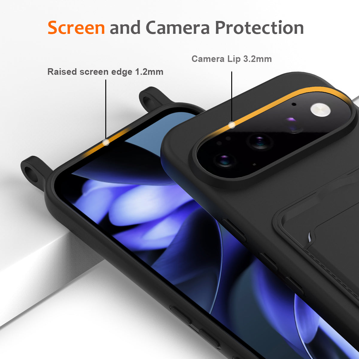 For Google Pixel 11 Pro Case Liquid Silicone Card Holder Back Phone Cover with Lanyard