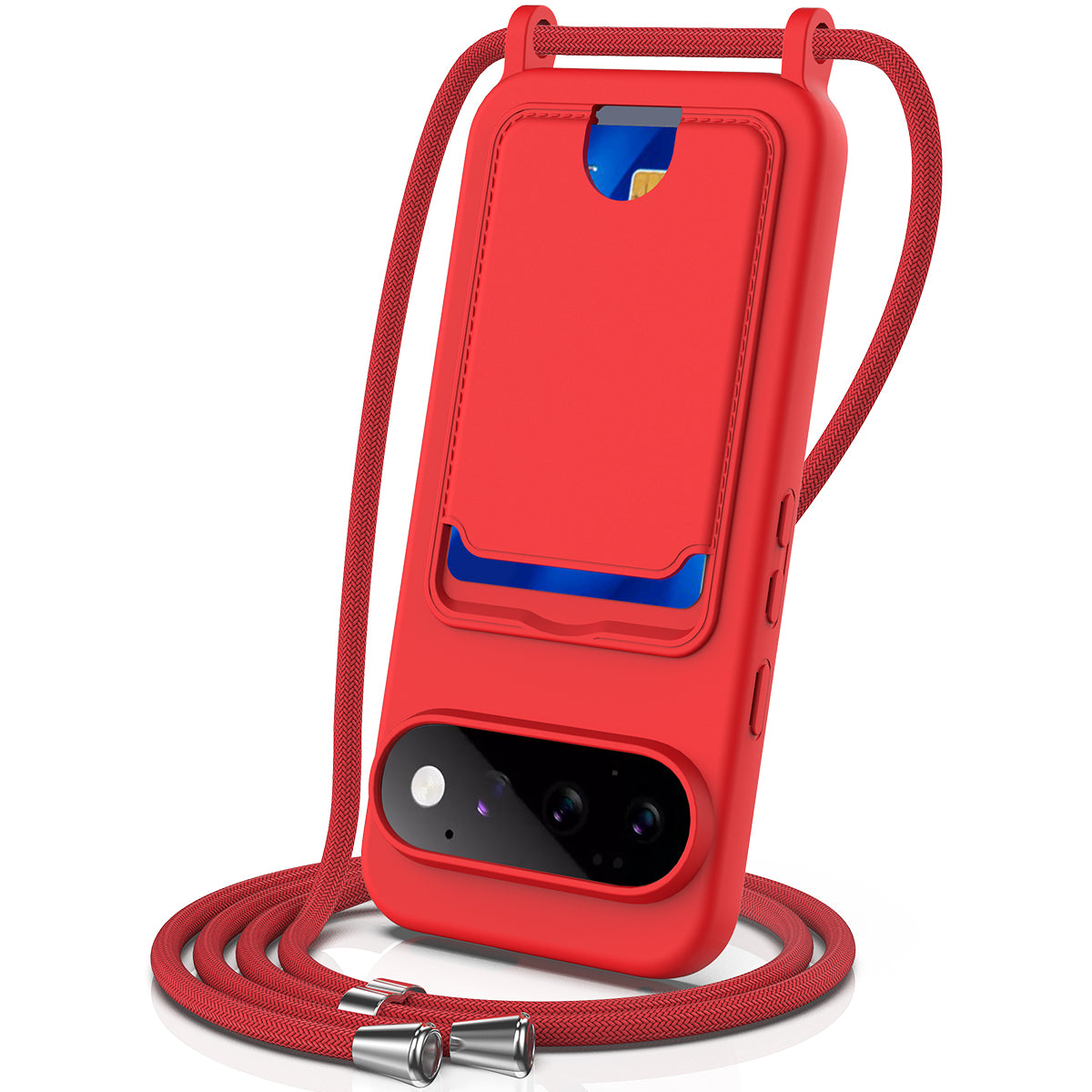 For Google Pixel 11 Pro Case Liquid Silicone Card Holder Back Phone Cover with Lanyard