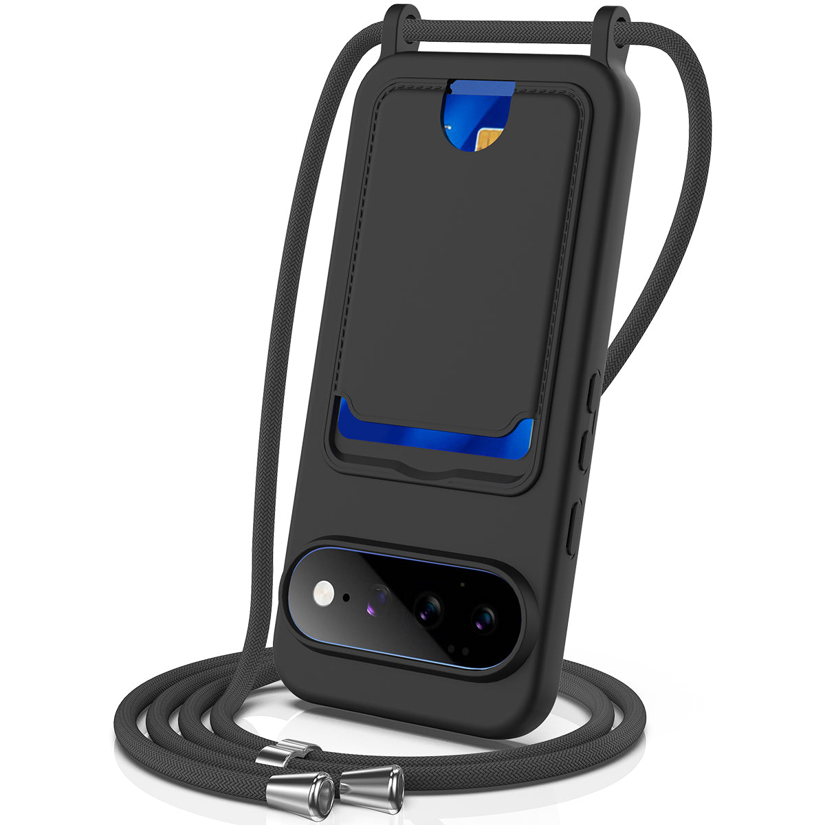 For Google Pixel 11 Case Liquid Silicone Card Holder Back Phone Cover with Lanyard