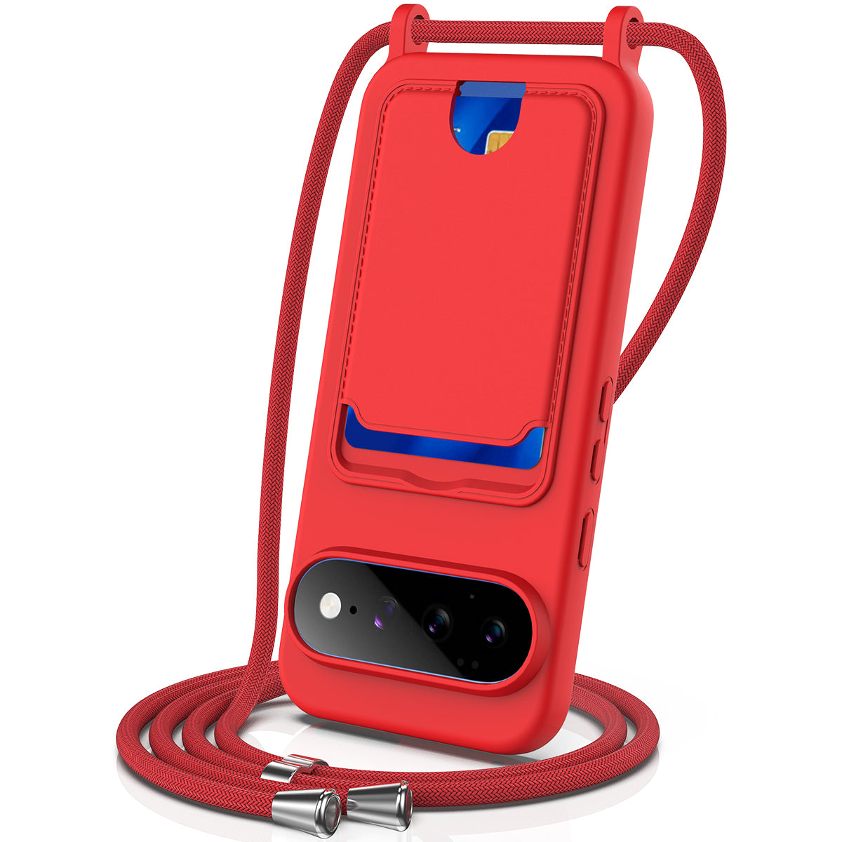 For Google Pixel 11 Case Liquid Silicone Card Holder Back Phone Cover with Lanyard