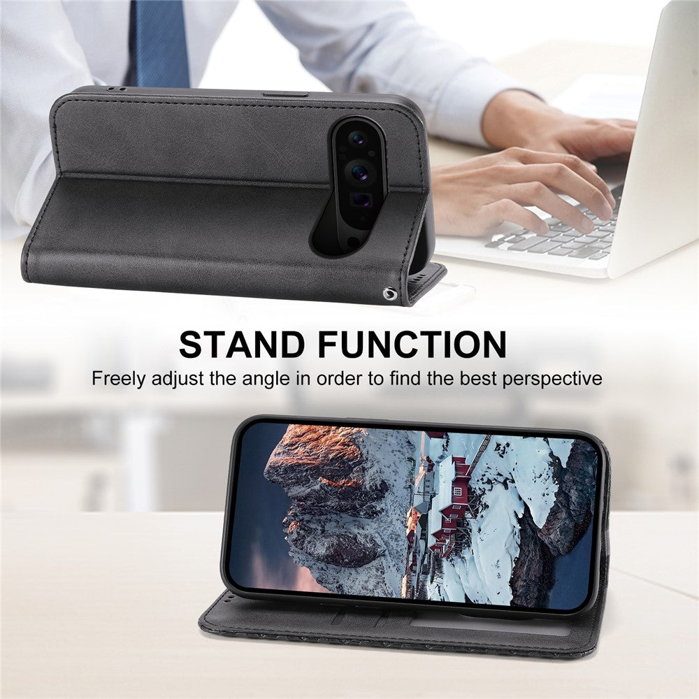 For Google Pixel 11 / Pixel 11 Pro Case Calf Texture PU Leather Wallet Phone Cover with Wrist Strap