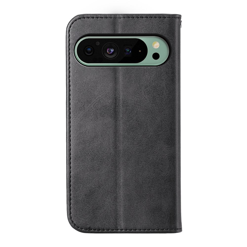 For Google Pixel 11 Pro XL Case Calf Texture PU Leather Wallet Phone Cover with Wrist Strap