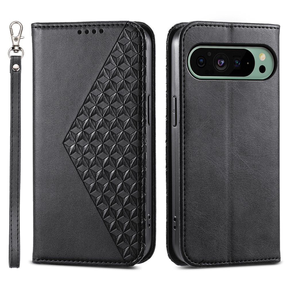 For Google Pixel 11 Pro XL Case Calf Texture PU Leather Wallet Phone Cover with Wrist Strap