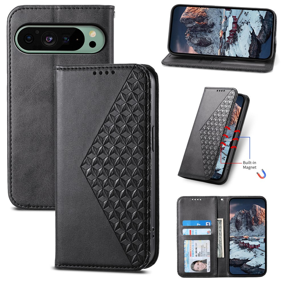 For Google Pixel 11 Pro XL Case Calf Texture PU Leather Wallet Phone Cover with Wrist Strap