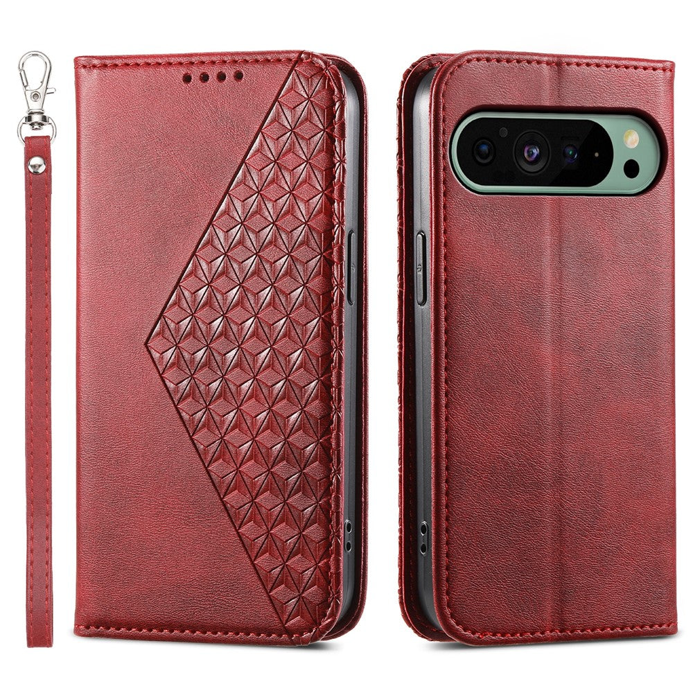 For Google Pixel 11 Pro XL Case Calf Texture PU Leather Wallet Phone Cover with Wrist Strap