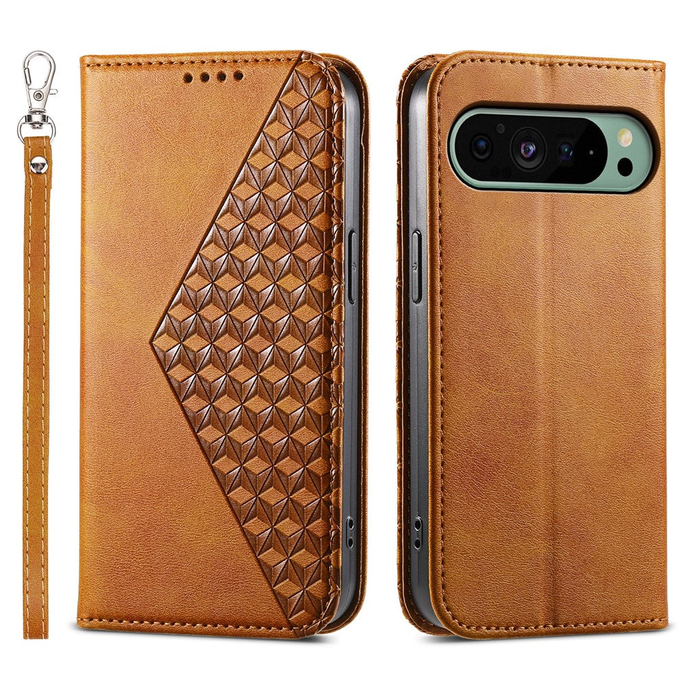 For Google Pixel 11 Pro XL Case Calf Texture PU Leather Wallet Phone Cover with Wrist Strap