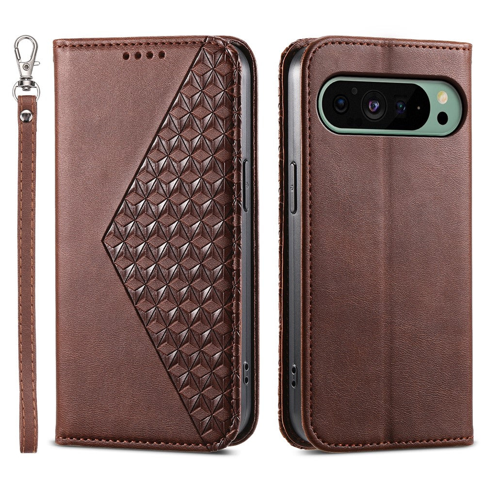 For Google Pixel 11 Pro XL Case Calf Texture PU Leather Wallet Phone Cover with Wrist Strap