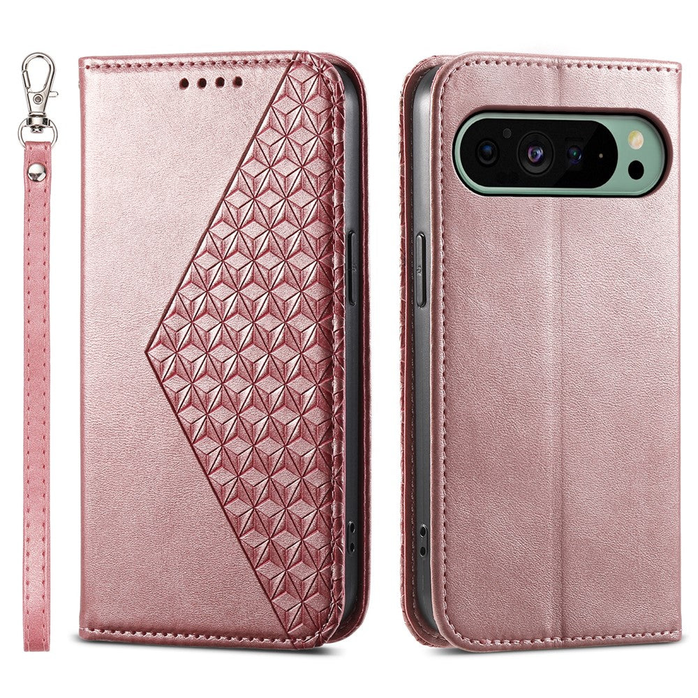 For Google Pixel 11 Pro XL Case Calf Texture PU Leather Wallet Phone Cover with Wrist Strap