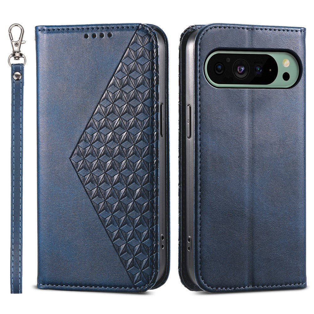 For Google Pixel 11 Pro XL Case Calf Texture PU Leather Wallet Phone Cover with Wrist Strap