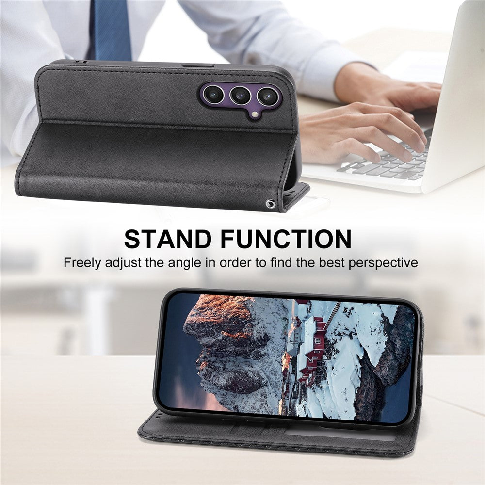 For Samsung Galaxy S26 FE Case Calf Texture PU Leather Wallet Phone Cover with Wrist Strap