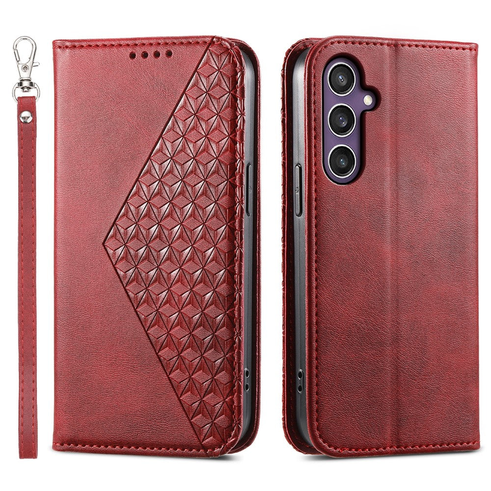 For Samsung Galaxy S26 FE Case Calf Texture PU Leather Wallet Phone Cover with Wrist Strap