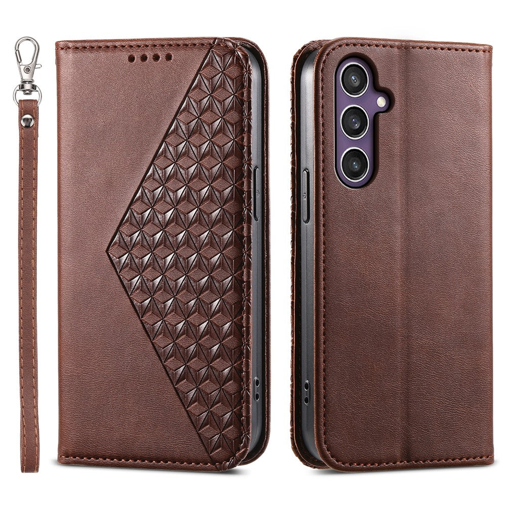For Samsung Galaxy S26 FE Case Calf Texture PU Leather Wallet Phone Cover with Wrist Strap