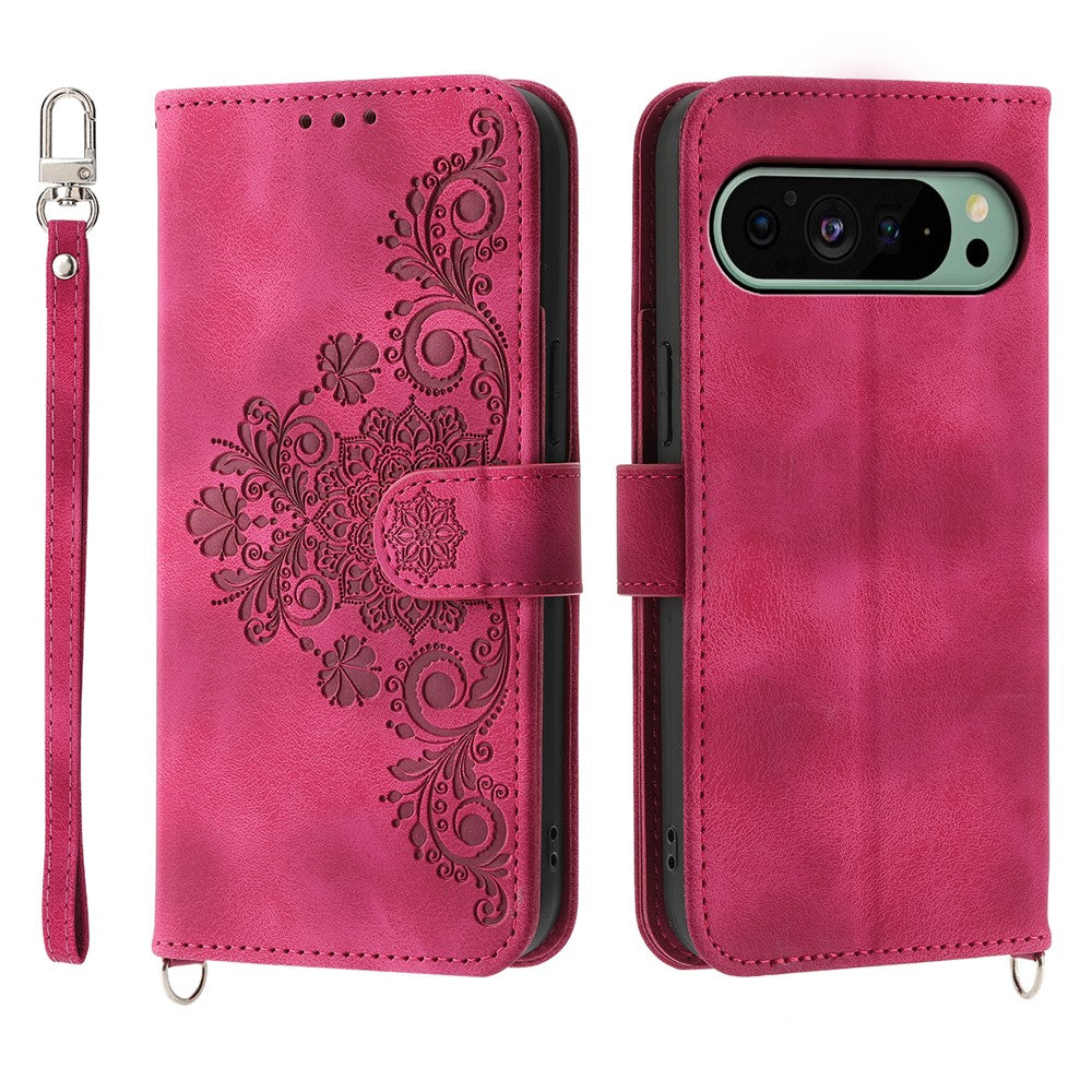 For Google Pixel 11 / Pixel 11 Pro Wallet Case Flower Pattern PU Leather Phone Cover with Strap