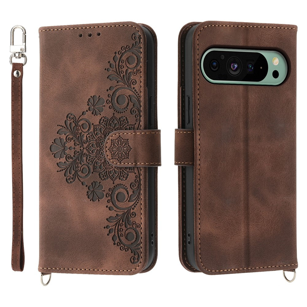 For Google Pixel 11 / Pixel 11 Pro Wallet Case Flower Pattern PU Leather Phone Cover with Strap