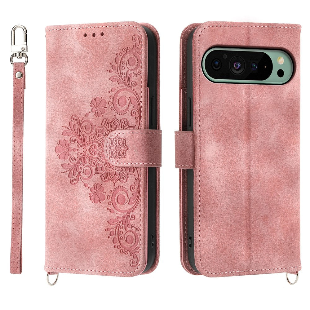 For Google Pixel 11 / Pixel 11 Pro Wallet Case Flower Pattern PU Leather Phone Cover with Strap