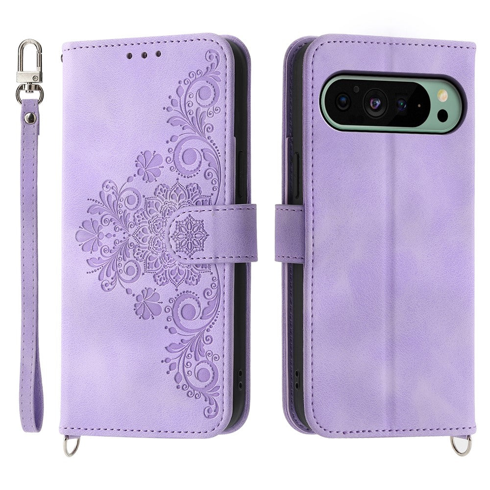 For Google Pixel 11 / Pixel 11 Pro Wallet Case Flower Pattern PU Leather Phone Cover with Strap
