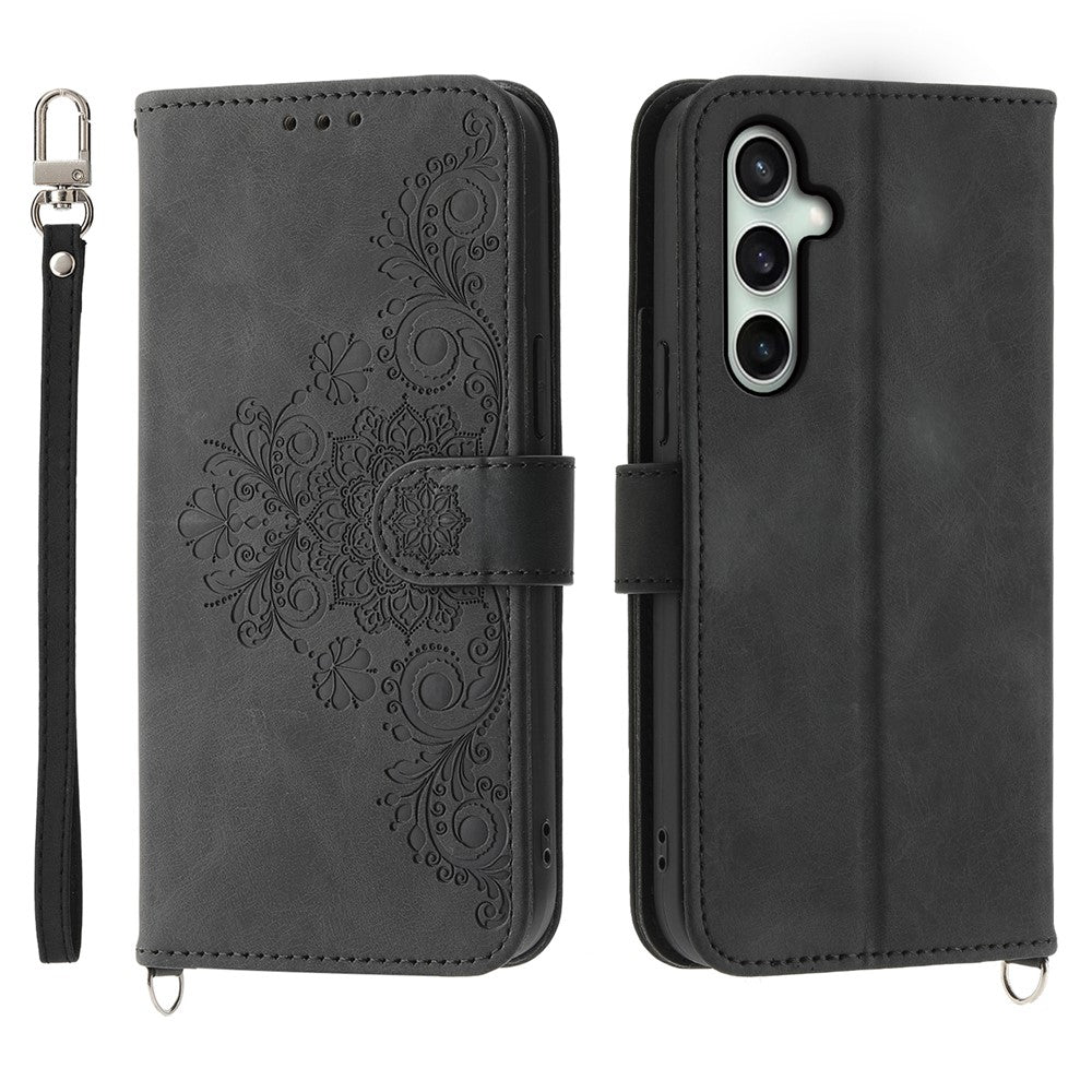 For Samsung Galaxy S26 FE Wallet Case Flower Pattern PU Leather Phone Cover with Strap