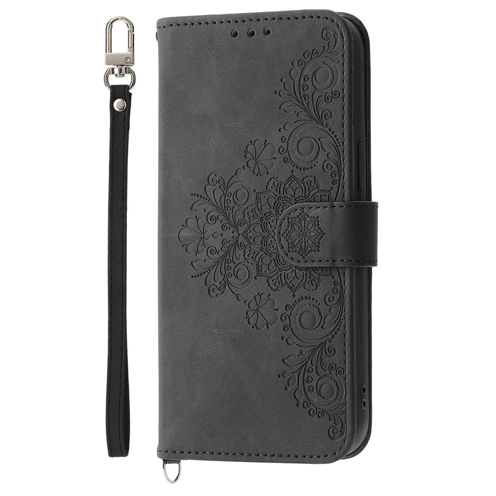 For Samsung Galaxy S26 FE Wallet Case Flower Pattern PU Leather Phone Cover with Strap