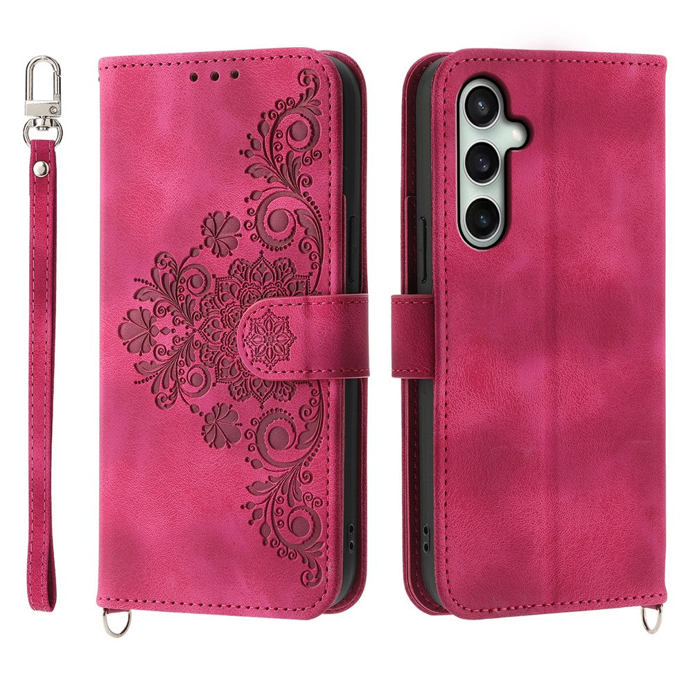 For Samsung Galaxy S26 FE Wallet Case Flower Pattern PU Leather Phone Cover with Strap