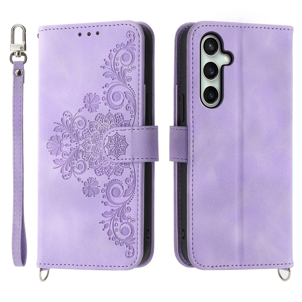 For Samsung Galaxy S26 FE Wallet Case Flower Pattern PU Leather Phone Cover with Strap
