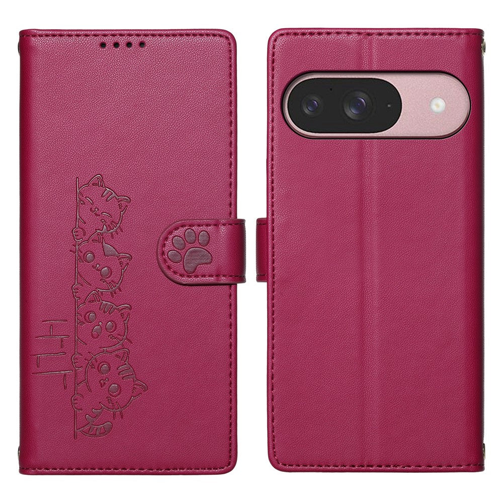For Google Pixel 11 / Pixel 11 Pro Case Adorable Cat Pattern PU Leather Wallet Phone Cover with Wrist Strap