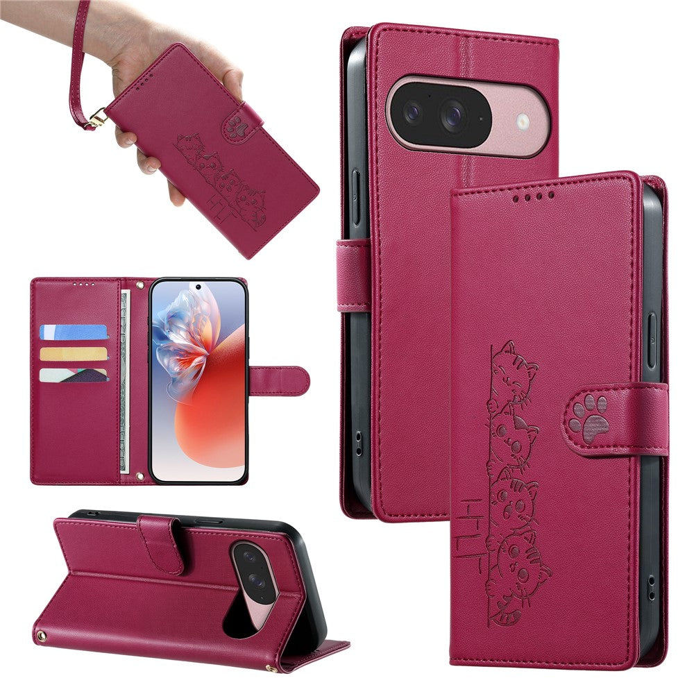 For Google Pixel 11 / Pixel 11 Pro Case Adorable Cat Pattern PU Leather Wallet Phone Cover with Wrist Strap