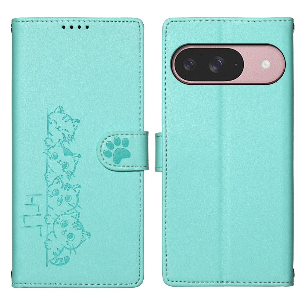 For Google Pixel 11 / Pixel 11 Pro Case Adorable Cat Pattern PU Leather Wallet Phone Cover with Wrist Strap