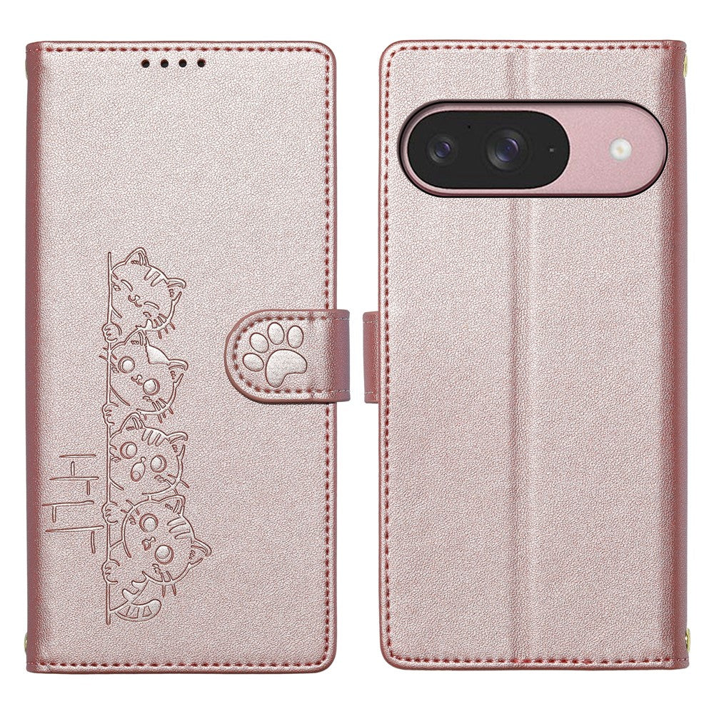 For Google Pixel 11 / Pixel 11 Pro Case Adorable Cat Pattern PU Leather Wallet Phone Cover with Wrist Strap