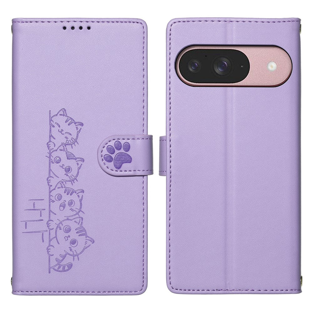 For Google Pixel 11 / Pixel 11 Pro Case Adorable Cat Pattern PU Leather Wallet Phone Cover with Wrist Strap