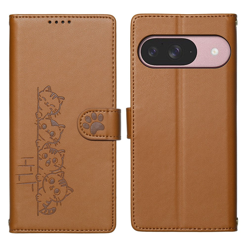 For Google Pixel 11 / Pixel 11 Pro Case Adorable Cat Pattern PU Leather Wallet Phone Cover with Wrist Strap