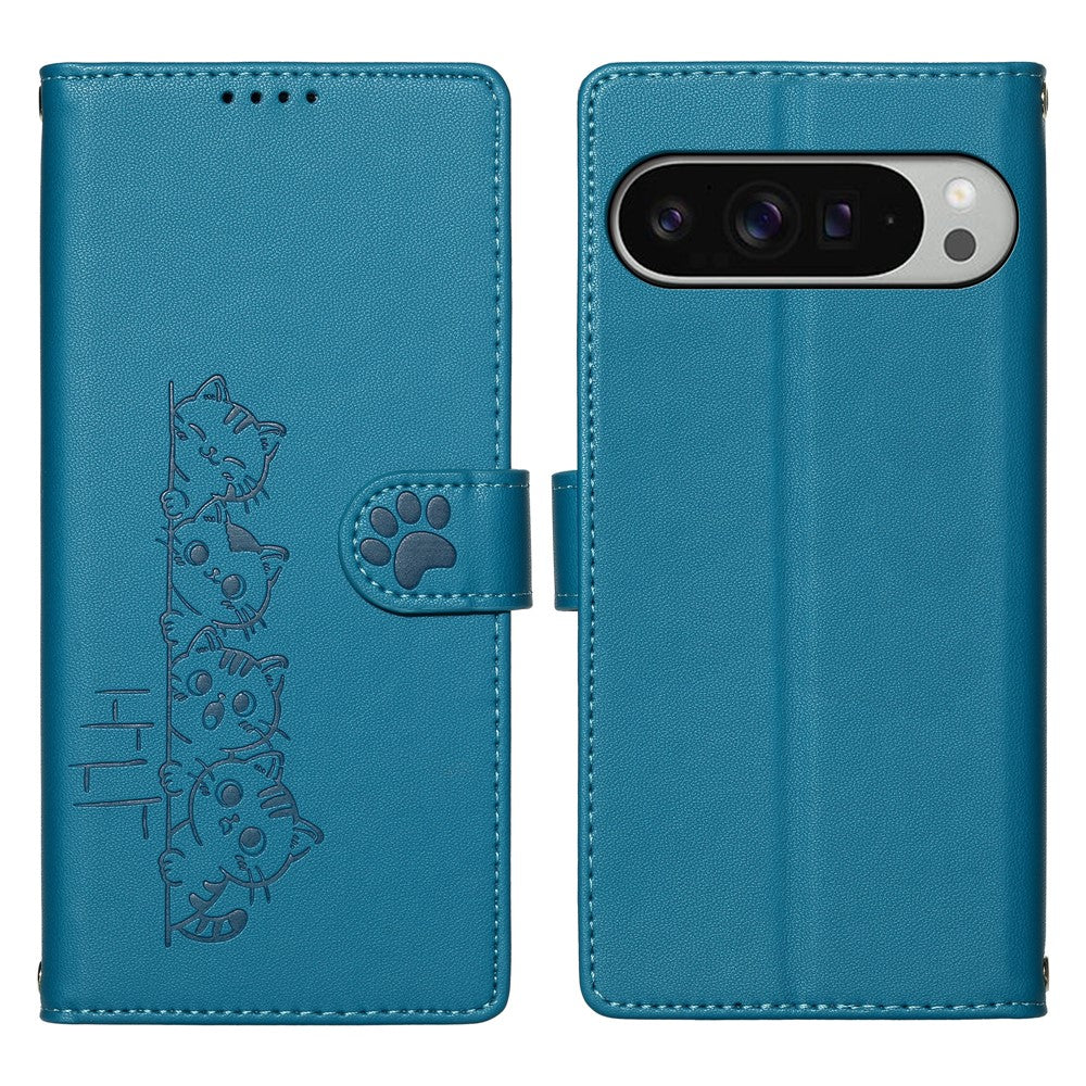 For Google Pixel 11 Pro XL Case Adorable Cat Pattern PU Leather Wallet Phone Cover with Wrist Strap