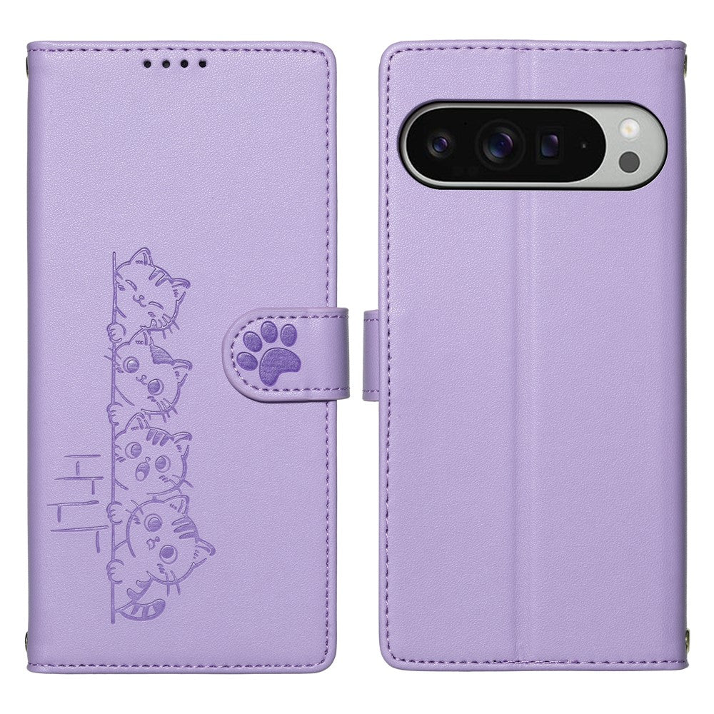 For Google Pixel 11 Pro XL Case Adorable Cat Pattern PU Leather Wallet Phone Cover with Wrist Strap