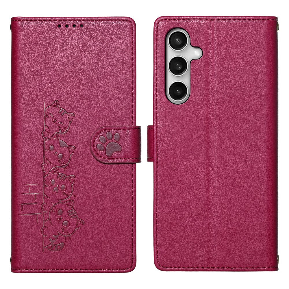 For Samsung Galaxy S26 FE Case Adorable Cat Pattern PU Leather Wallet Phone Cover with Wrist Strap