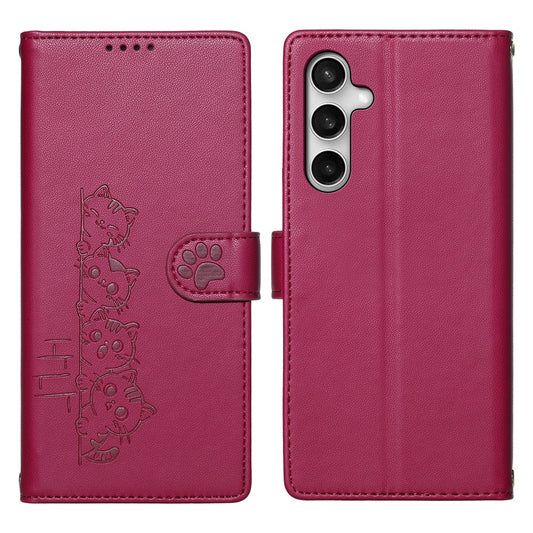 Galaxy S26 FE Handyhülle – Entzückendes Katzenmuster PU-Leder-Geldbörsen- mit Handschlaufe