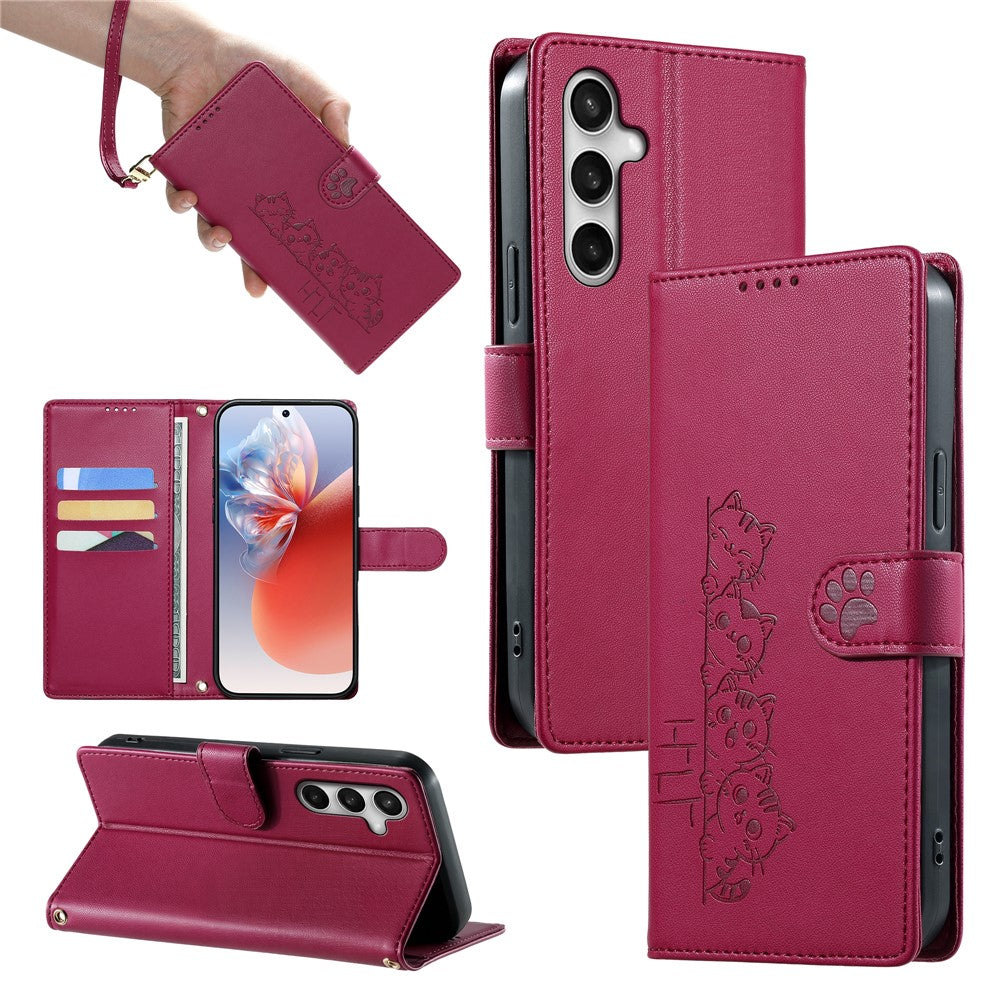 For Samsung Galaxy S26 FE Case Adorable Cat Pattern PU Leather Wallet Phone Cover with Wrist Strap