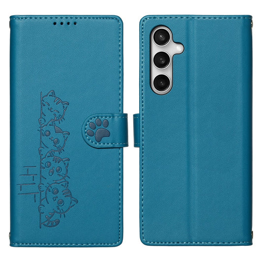 Galaxy S26 FE Handyhülle – Entzückendes Katzenmuster PU-Leder-Geldbörsen- mit Handschlaufe